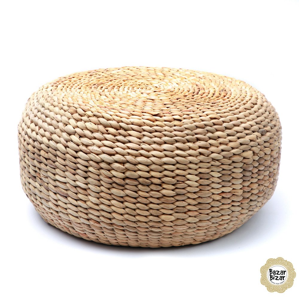 Pouf Bohème Chic Naturel en Jacinthe d'Eau  | www.cosy-home-design.fr