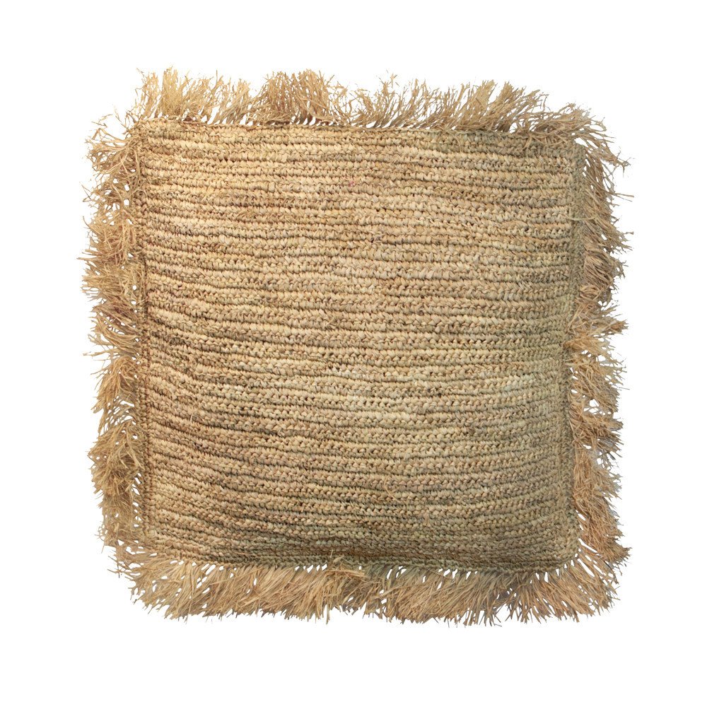 Coussin Bohème Chic Naturel en Raphia Large | www.cosy-home-design.fr