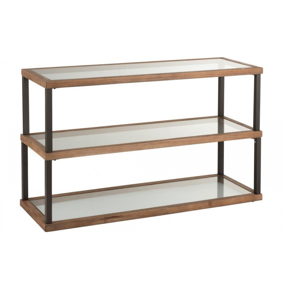 Console 3 Niveaux Verre/Bois Marron 