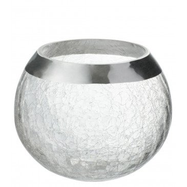 Bougeoir Boule Craquelée Verre Transparent et Argent Large 